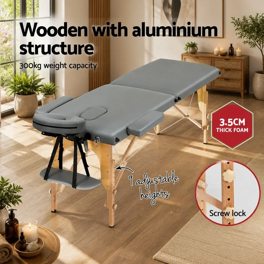 Massage Table Portable 56cm Wooden Adjustable Height Grey
