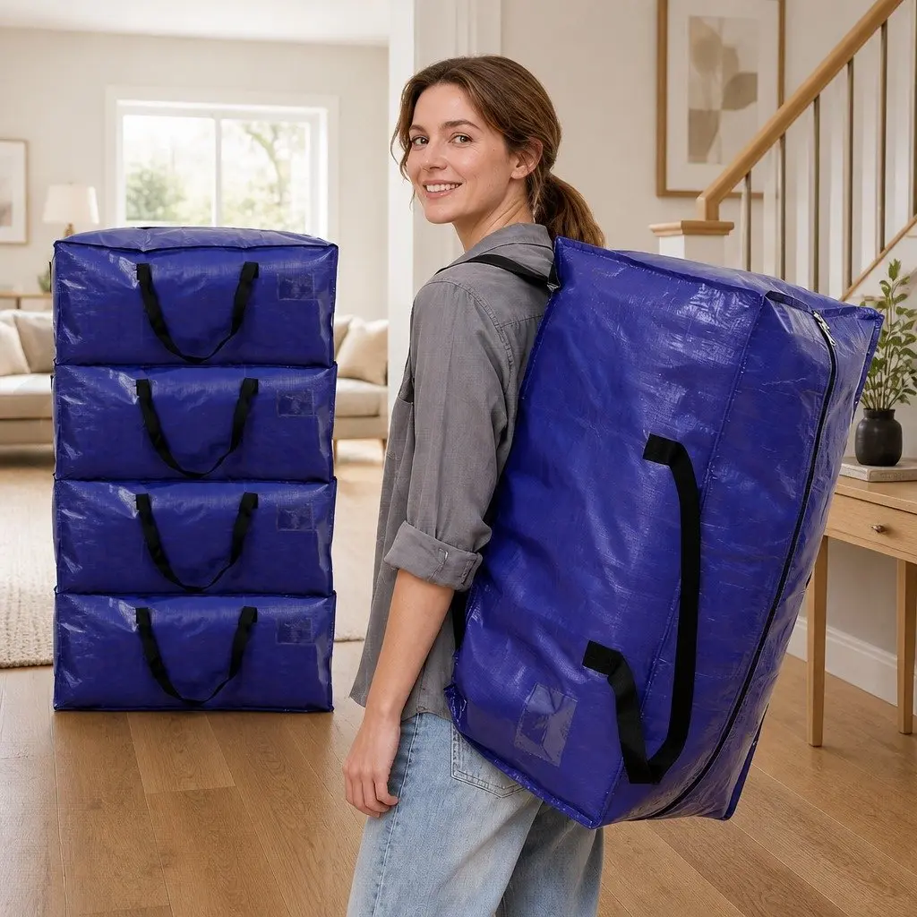 Moving Bags Heavy Duty Waterproof Storage Totes Large Blue 5 Pack