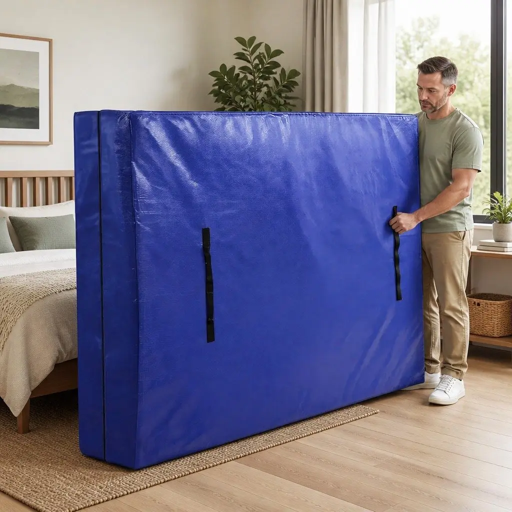 Mattress Bag Double Moving Storage Waterproof Dust Cover Protector Blue 192cm x 142cm x 38cm