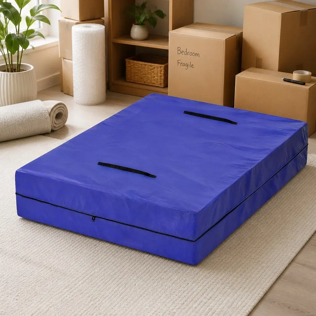 Mattress Bag Double Moving Storage Waterproof Dust Cover Protector Blue 192cm x 142cm x 38cm