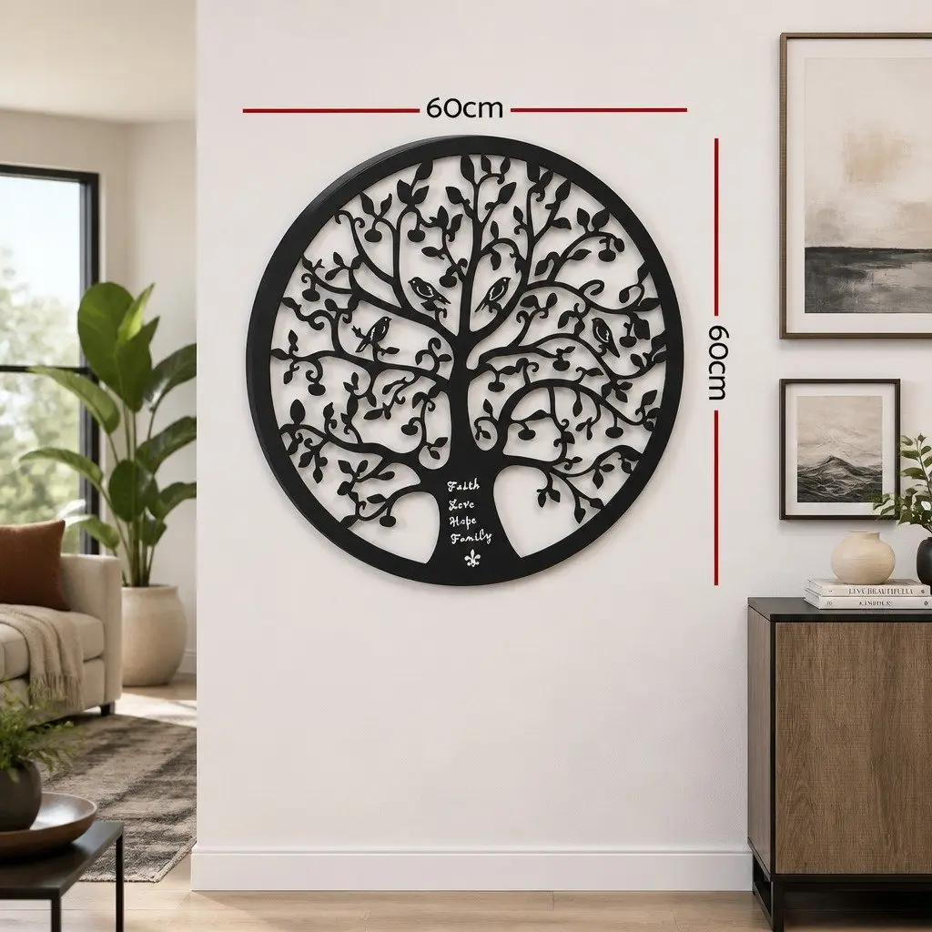 Metal Wall Art Tree of Life Sculpture 60cm Black