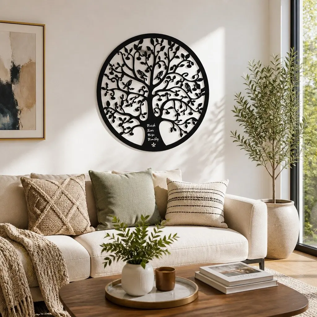 Metal Wall Art Tree of Life Sculpture 60cm Black