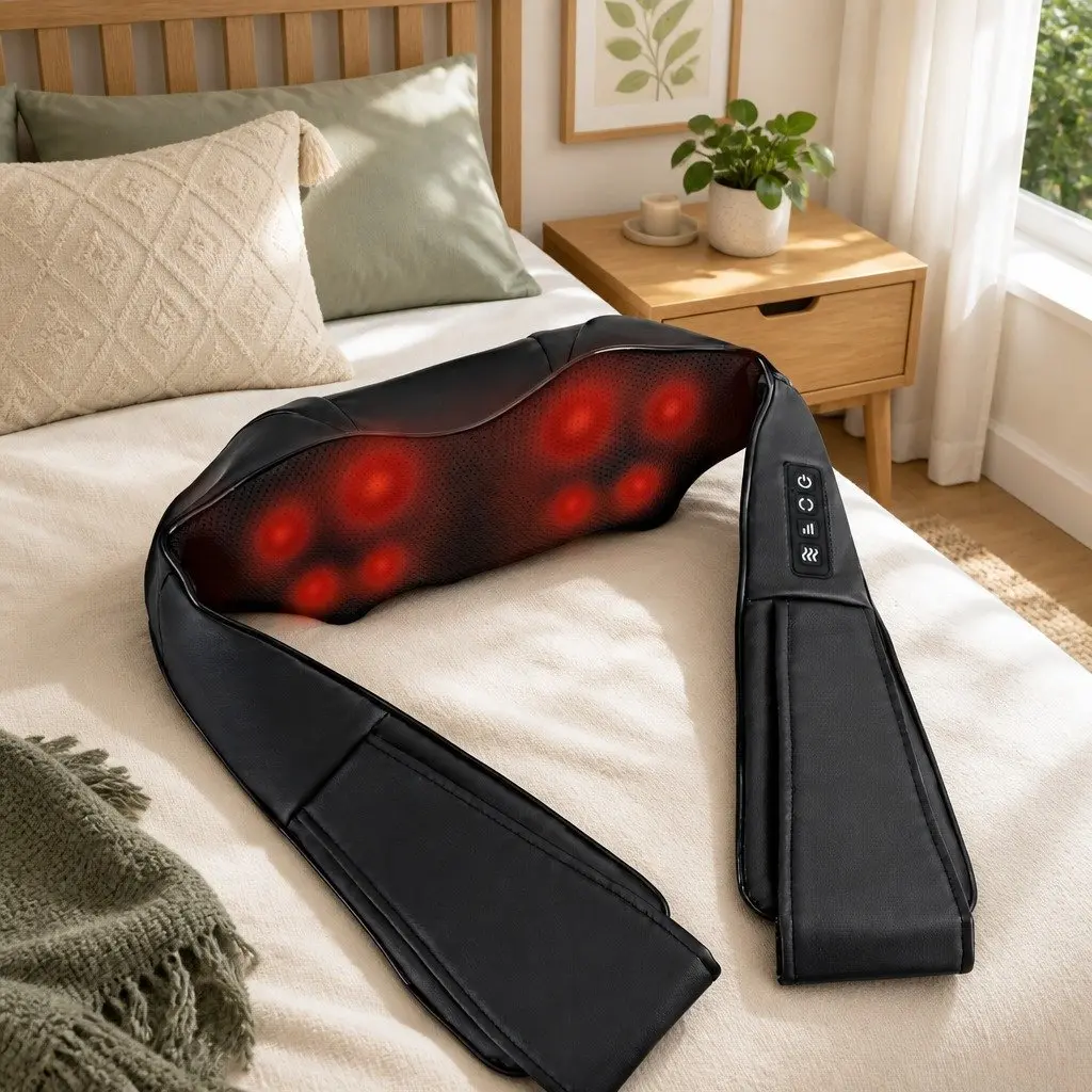 Neck Massager Heated Relaxation Device 8 Massage Nodes Black