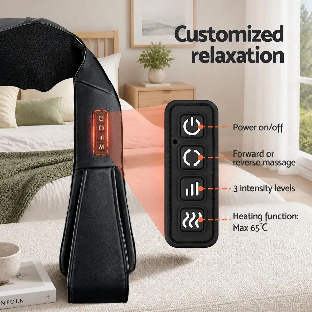 Neck Massager Heated Relaxation Device 8 Massage Nodes Black