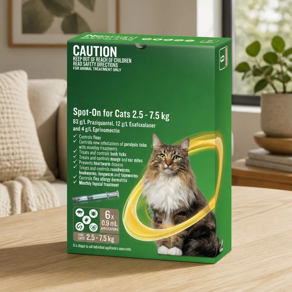 Spot-On for Cats Flea Tick Worm Treatment 2.5-7.5kg Yellow 6 Pack