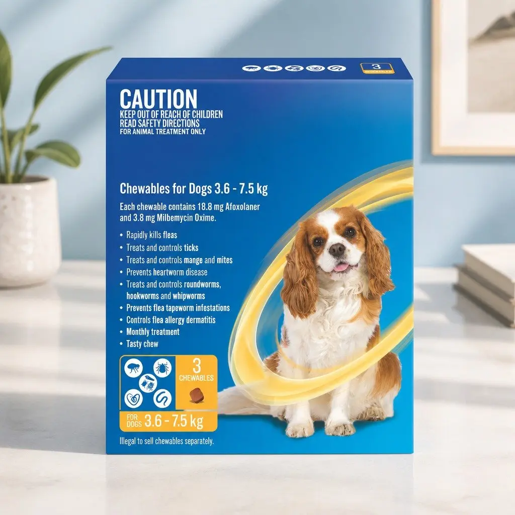 Chews for Small Dogs Flea Tick Worm Treatment 3.6-7.5kg Beef Flavoured 3 Pack