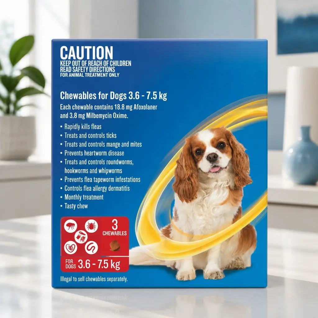 Chews for Small Dogs Flea Tick Worm Treatment 3.6-7.5kg Beef Flavoured 3 Pack