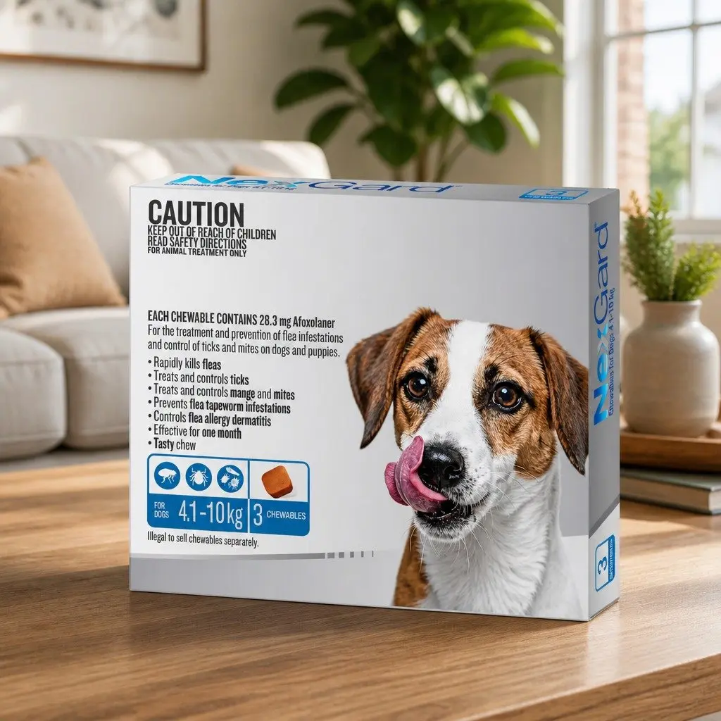 Flea and Tick Chewable Tablets for Medium Dogs 4.1-10kg Blue Pack