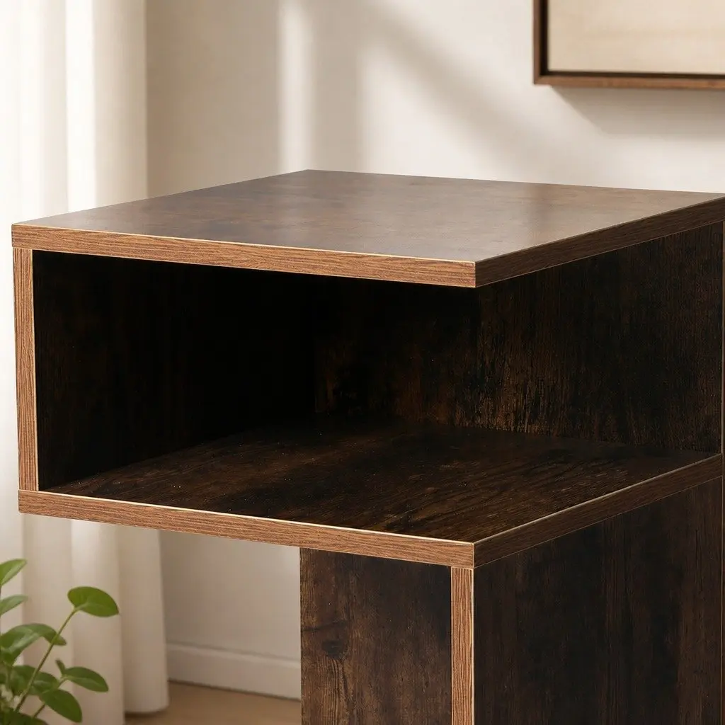 Bedside Table Wooden Side End Oak 33x33x50cm Open Shelves Bedroom Storage