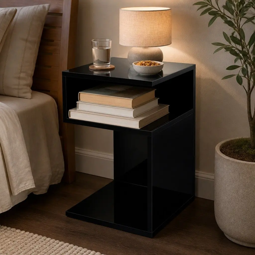 Black Bedside Table with Easy Access Storage