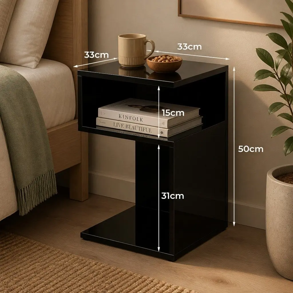 Black Bedside Table with Easy Access Storage