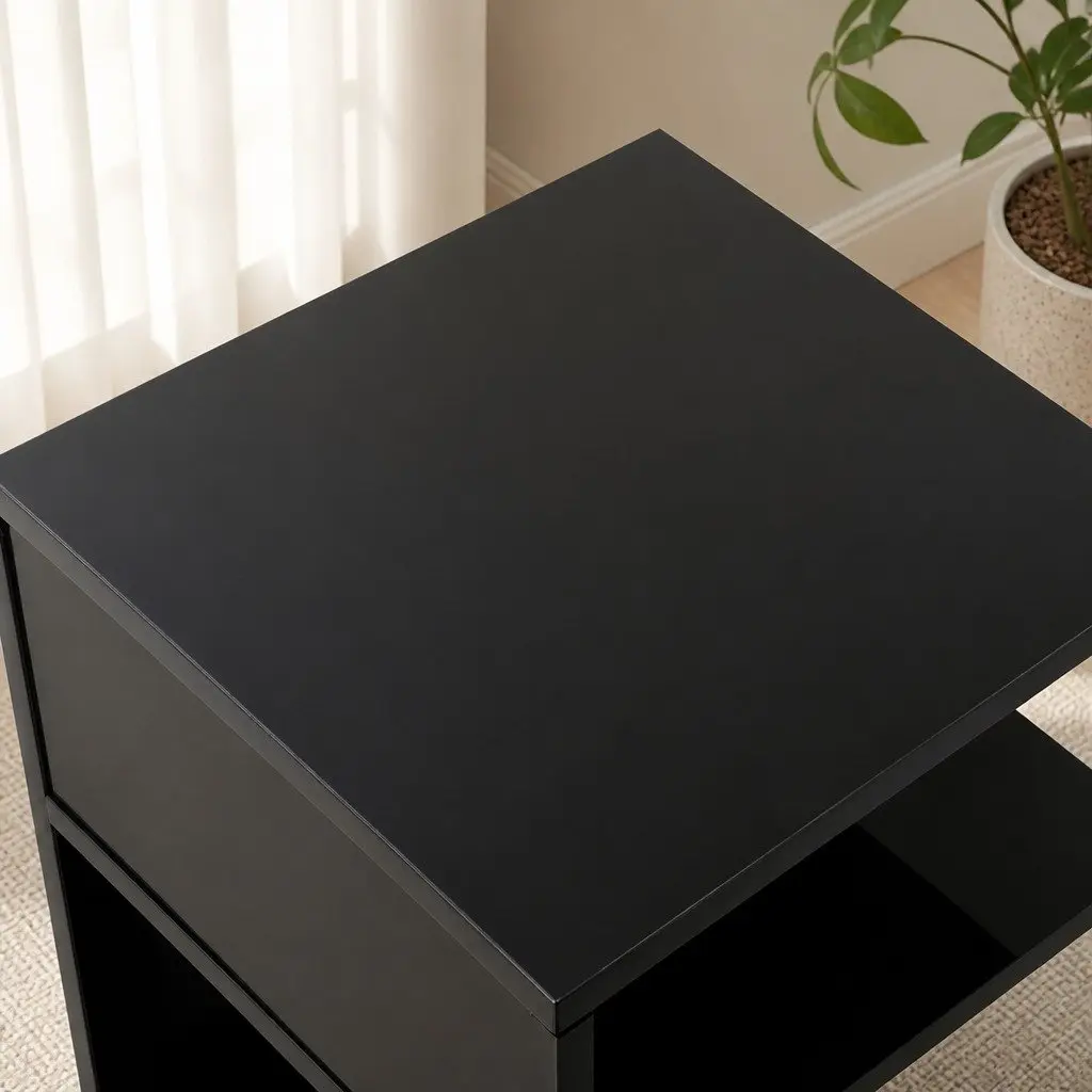 Black Bedside Table with Easy Access Storage