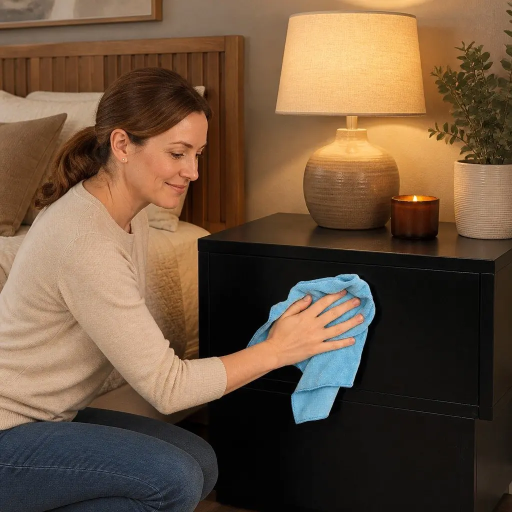 Black Bedside Table with Easy Access Storage