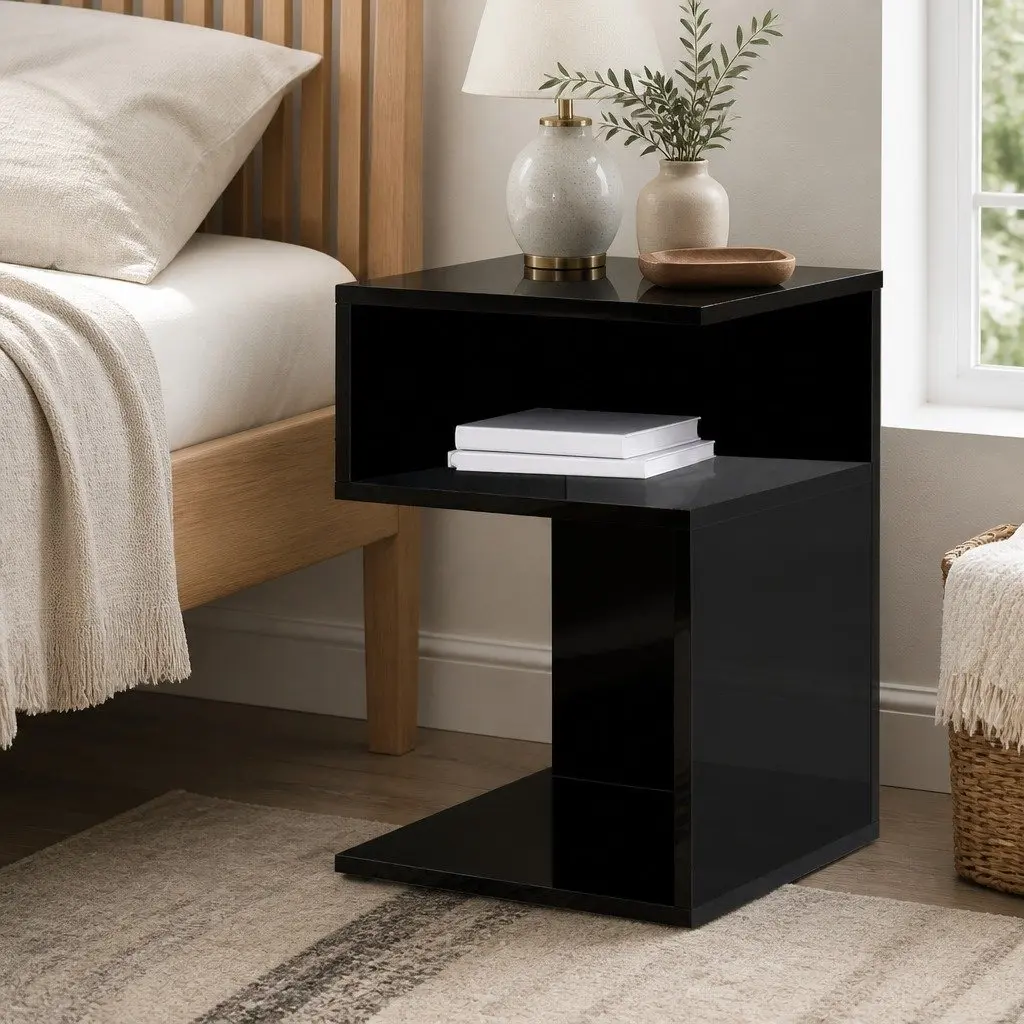 Black Bedside Table with Easy Access Storage
