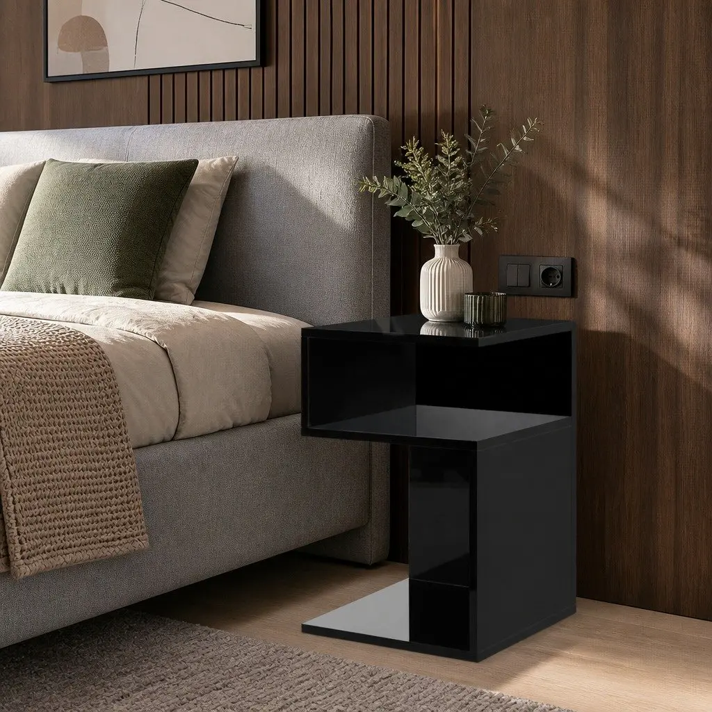 Black Bedside Table with Easy Access Storage