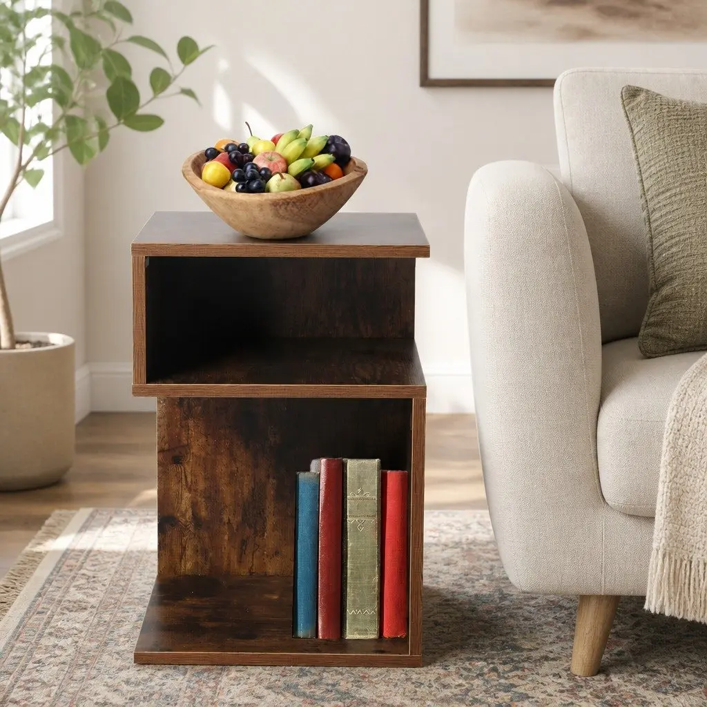 Bedside Table Oak Industrial Style Storage Nightstand 33cm W x 33cm D x 50cm H