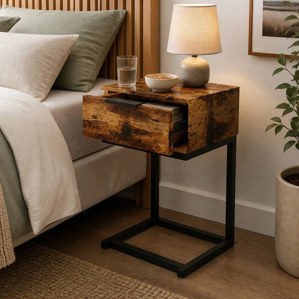 Bedside Table Wooden Storage Drawers 35cm W x 27cm D x 50cm H Oak