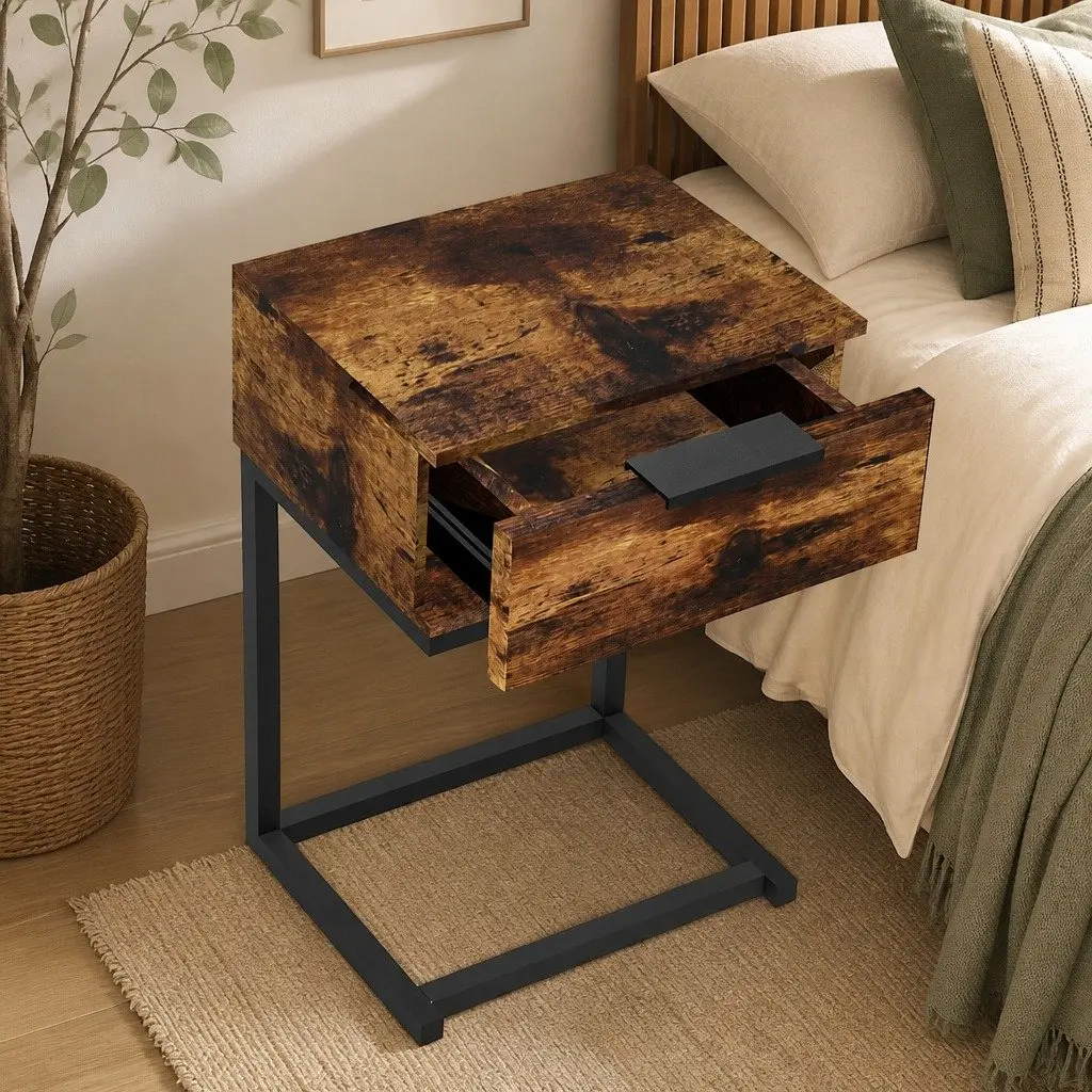 Bedside Table Wooden Storage Drawers 35cm W x 27cm D x 50cm H Oak