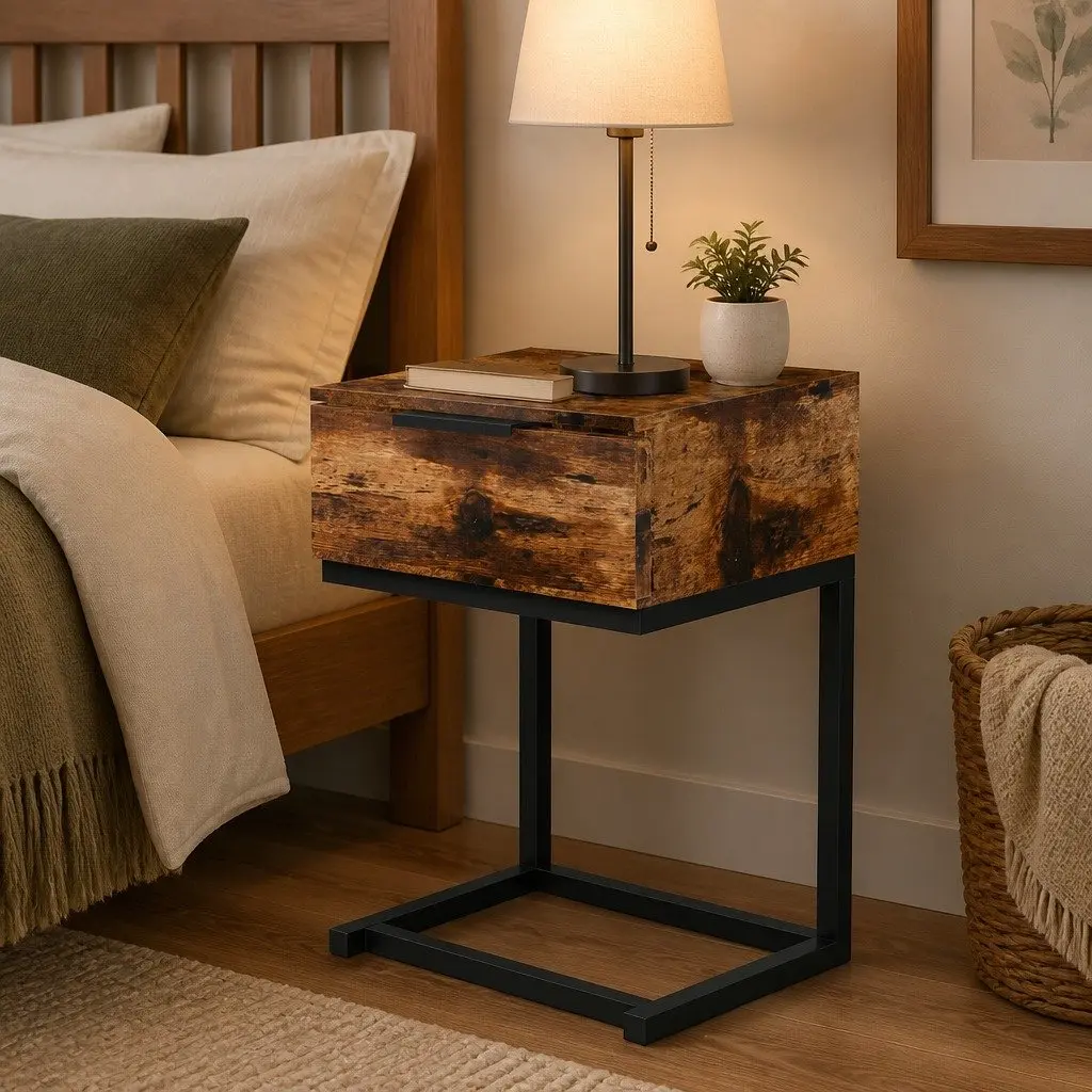 Bedside Table Wooden Storage Drawers 35cm W x 27cm D x 50cm H Oak