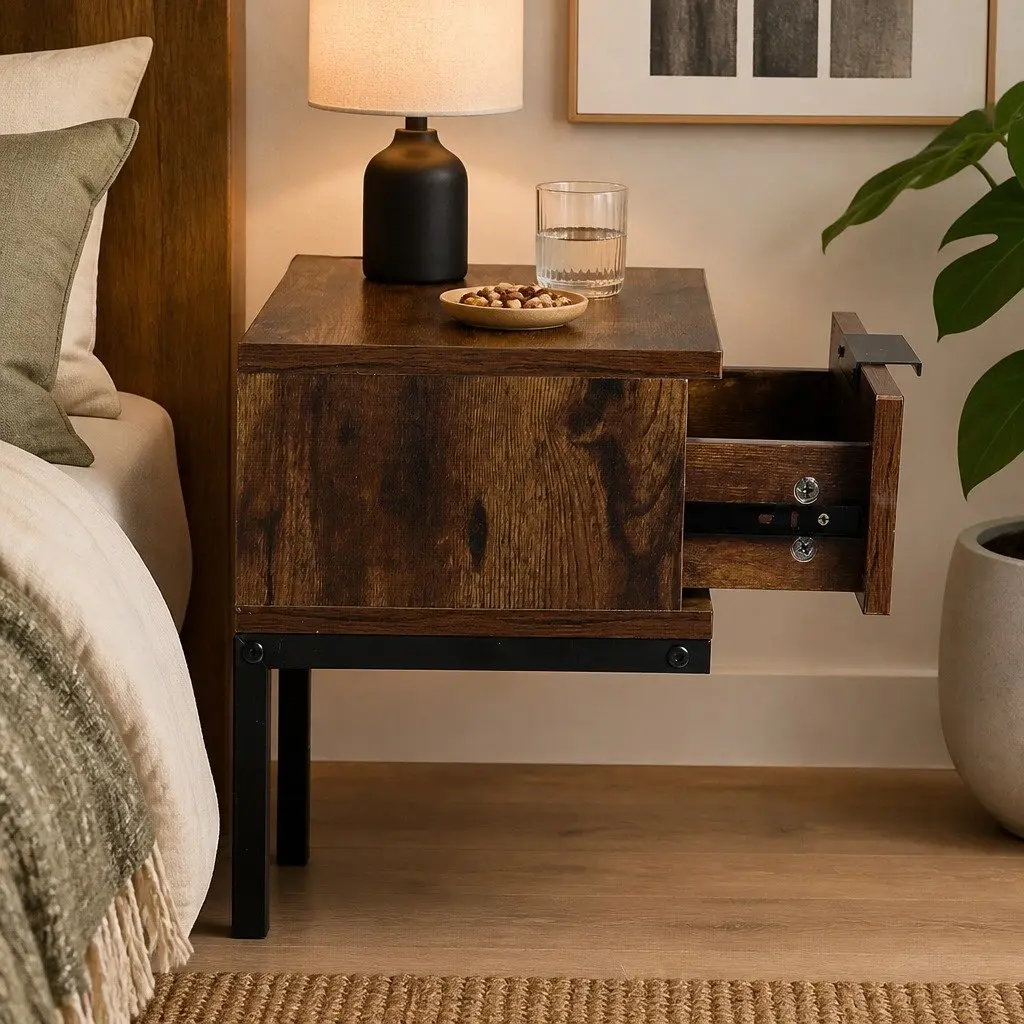 Bedside Table Wooden Storage Drawers 35cm W x 27cm D x 50cm H Oak
