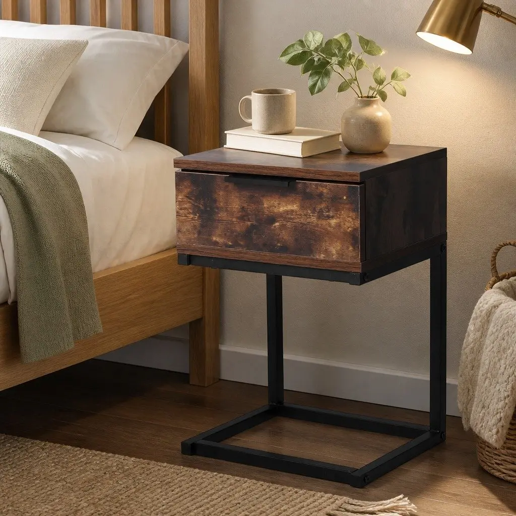 Bedside Table Wooden Storage Drawers 35cm W x 27cm D x 50cm H Oak