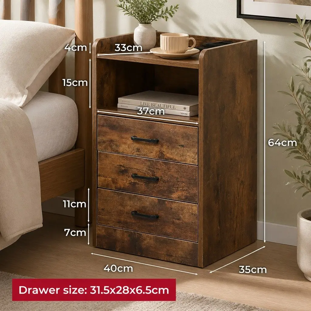 Bedside Table with USB Charging and LED Light