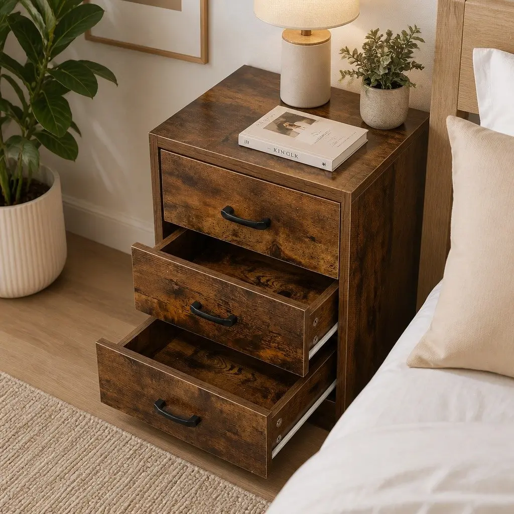 Bedside Table with USB Charging and LED Light