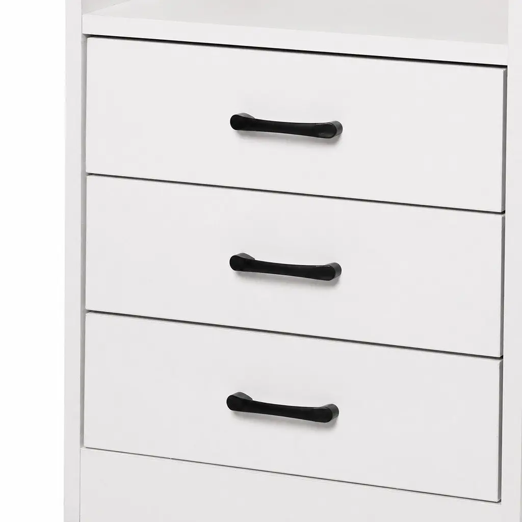 Bedside Table Nightstand with LED Light USB Charger Outlet 3 Drawers White 40cm x 35cm x 64cm