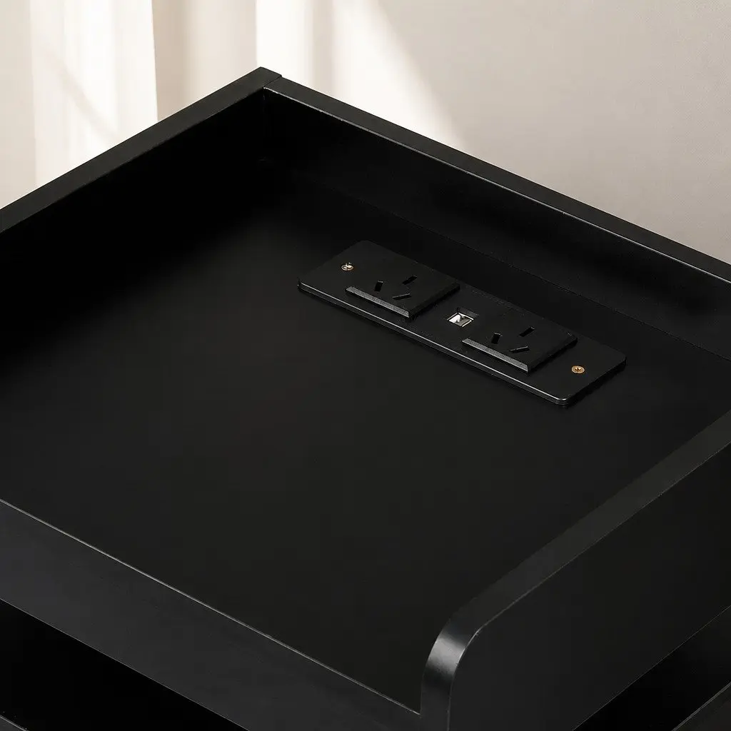 Black Bedside Table Storage Cabinet with USB Charging Ports and RGB LED Lighting Adjustable Partitions 40cm x 35cm x 58cm