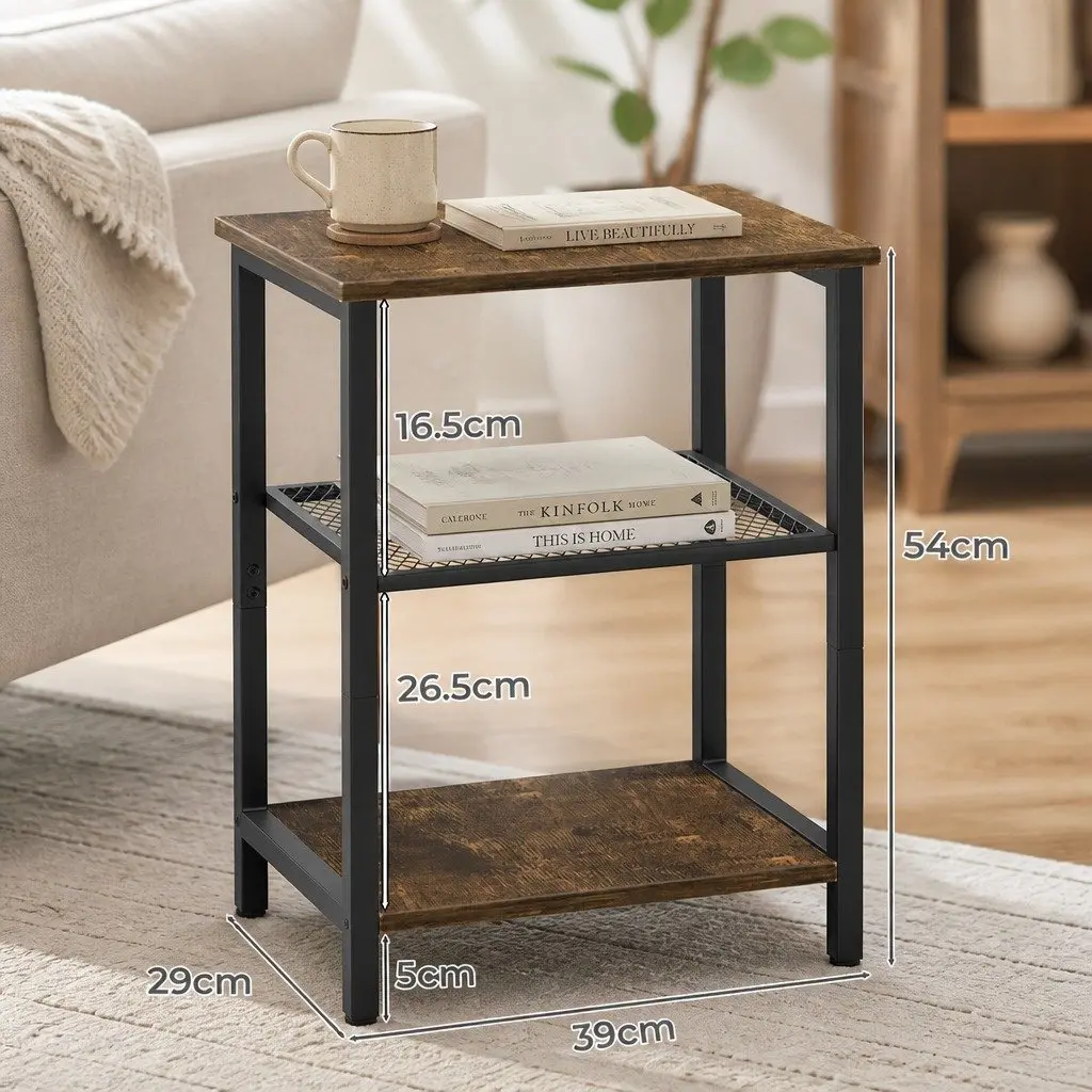 3-Tier Side Table Storage Shelves Compact Space-Saving Brown Black