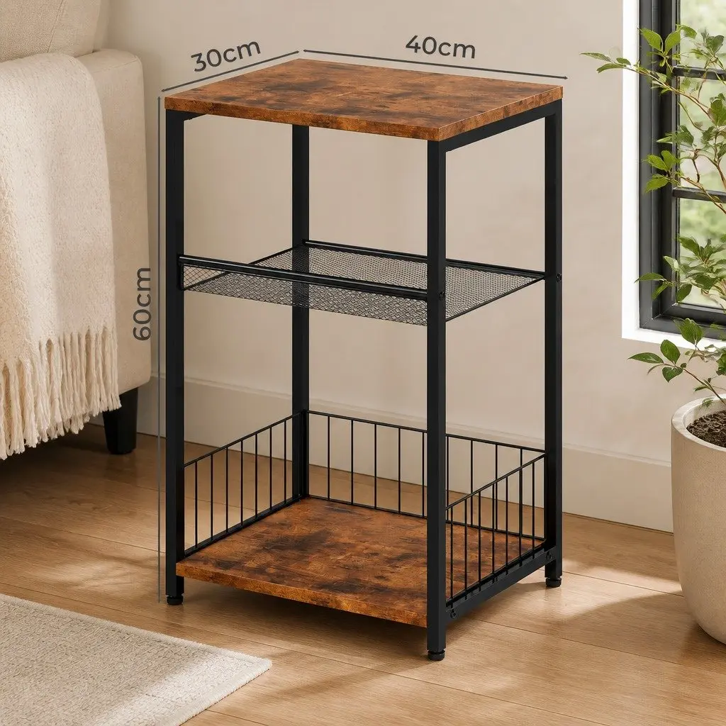 3-Tier Side Table Storage Shelf Bedroom End Table Compact Modern Design