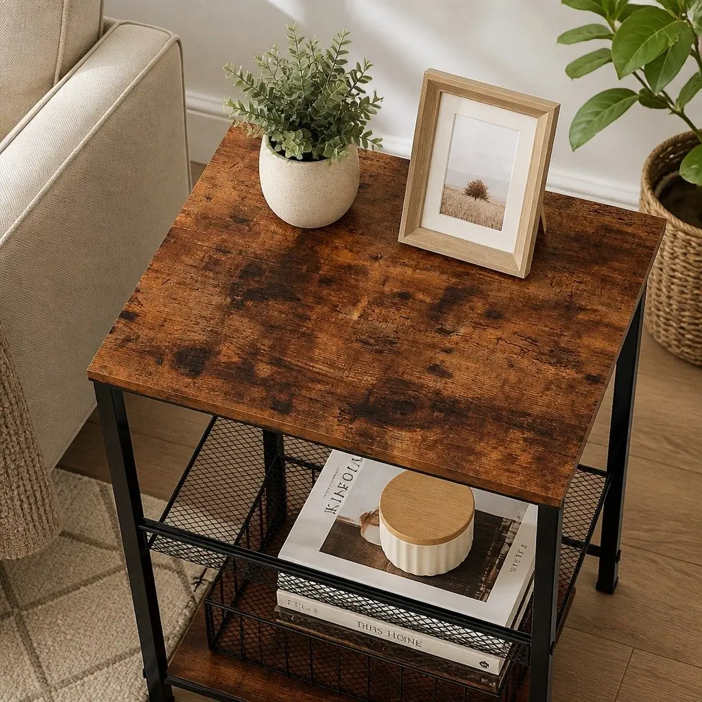 3-Tier Side Table Storage Shelf Bedroom End Table Compact Modern Design
