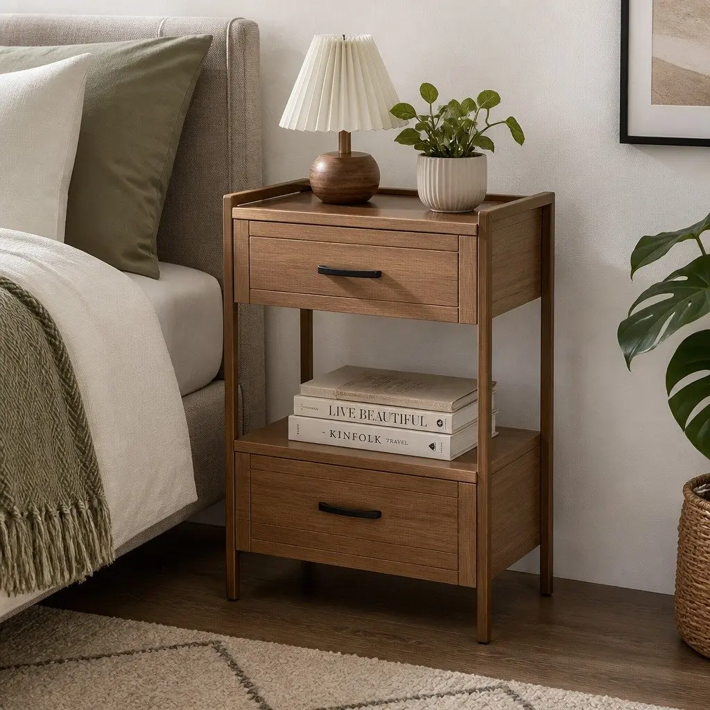 3-Tier Side Table Modern Storage Bedside Narrow Compact White Minimalist Design
