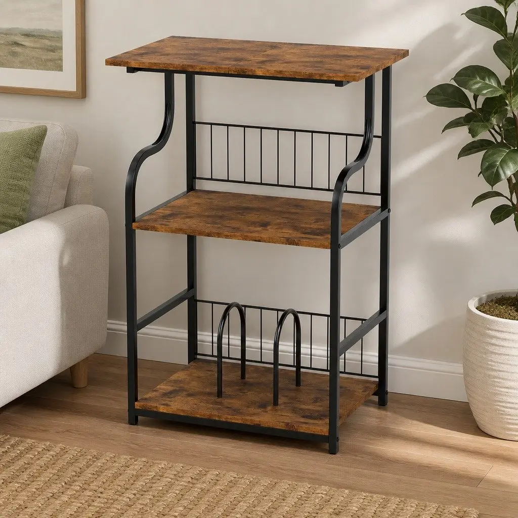 3-Tier Storage Side Table, Vintage Brown Finish