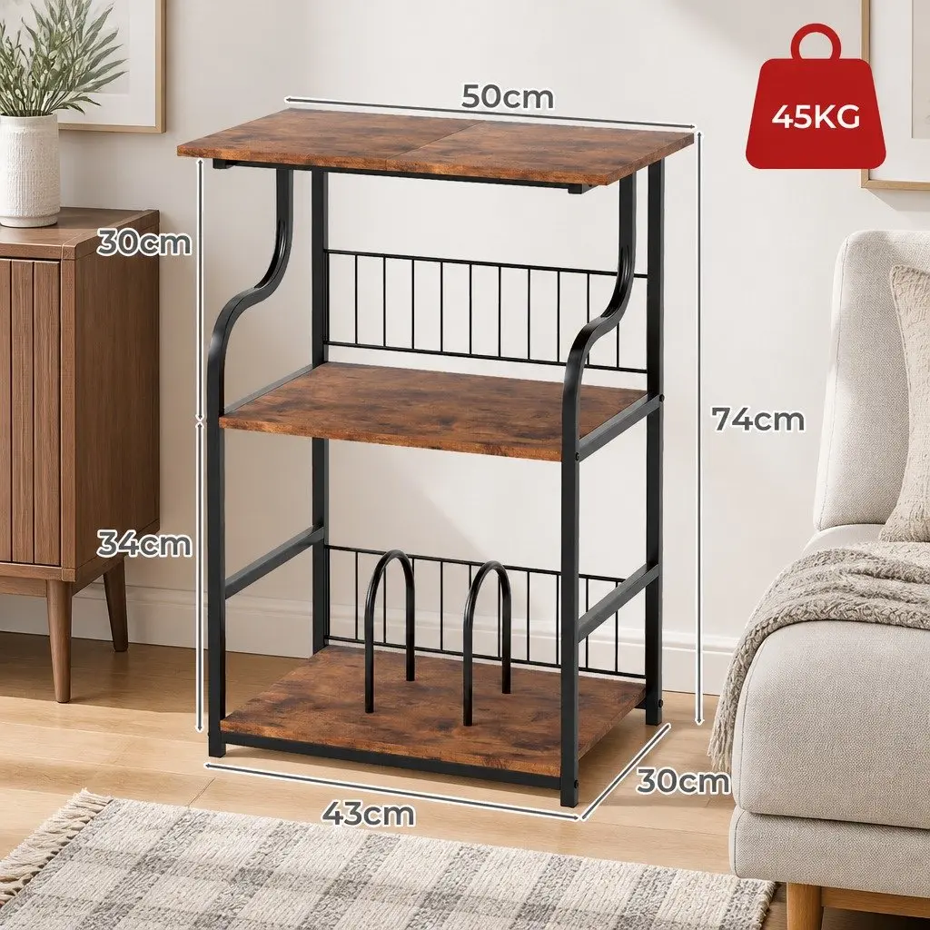 3-Tier Storage Side Table, Vintage Brown Finish