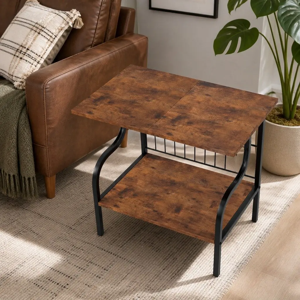 3-Tier Storage Side Table, Vintage Brown Finish