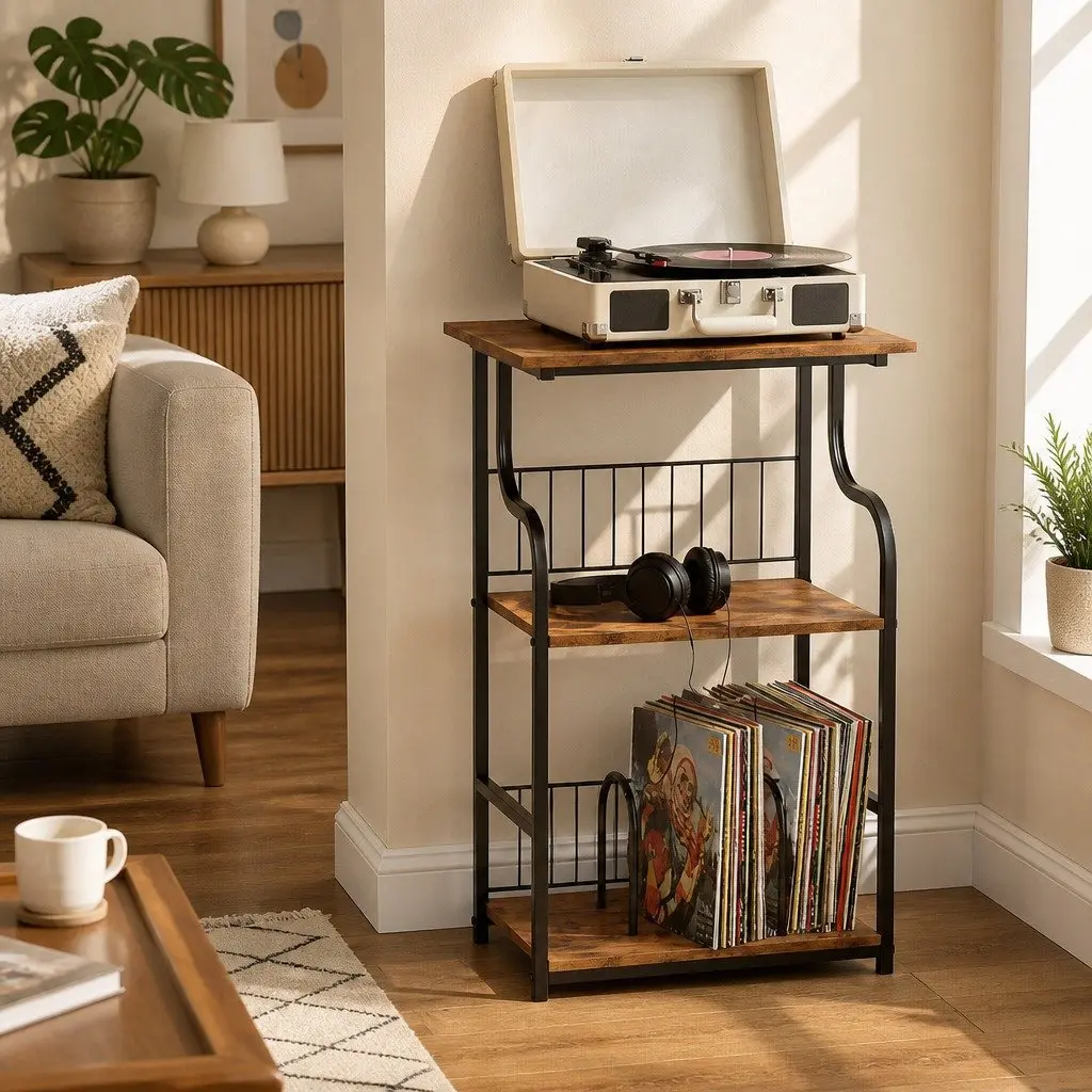 3-Tier Storage Side Table, Vintage Brown Finish