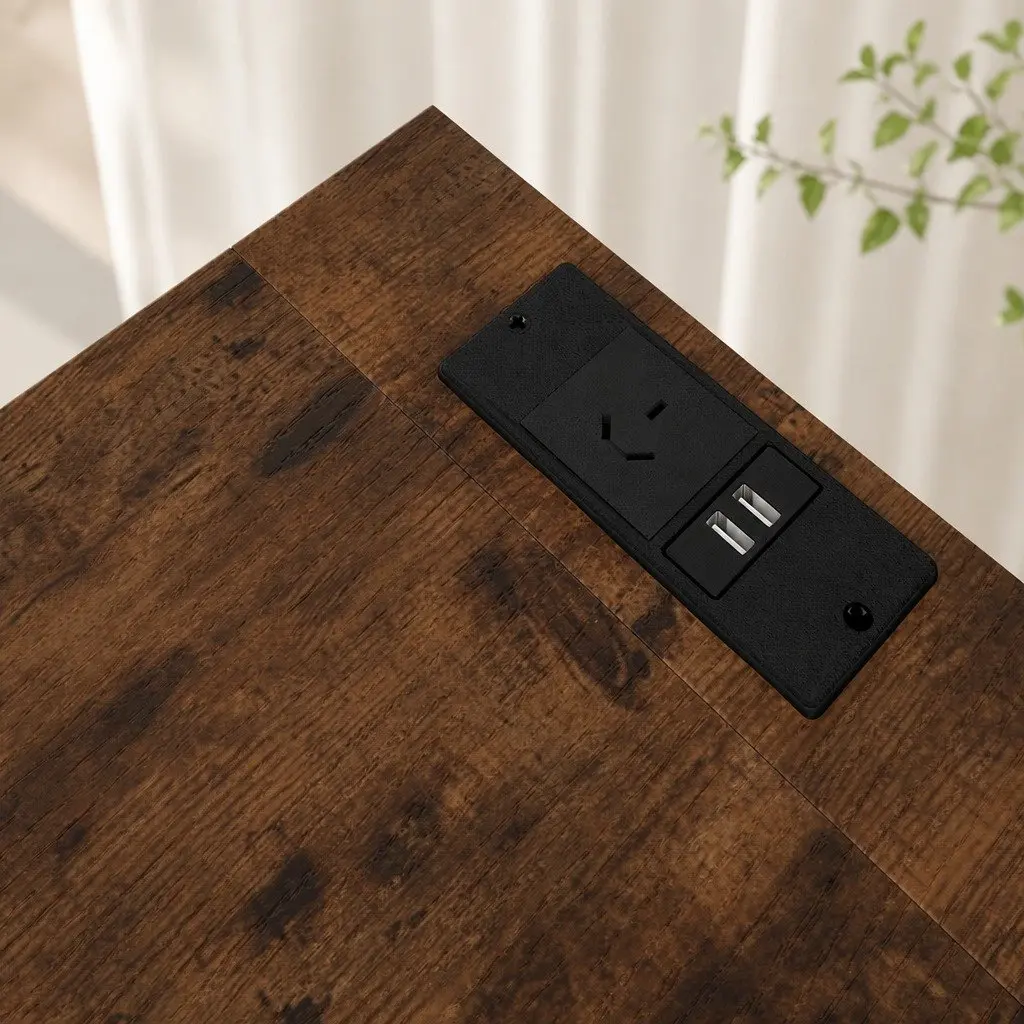 Bedside Table Storage Cabinet with Charging Station 48cm L x 30cm W x 60cm H Brown