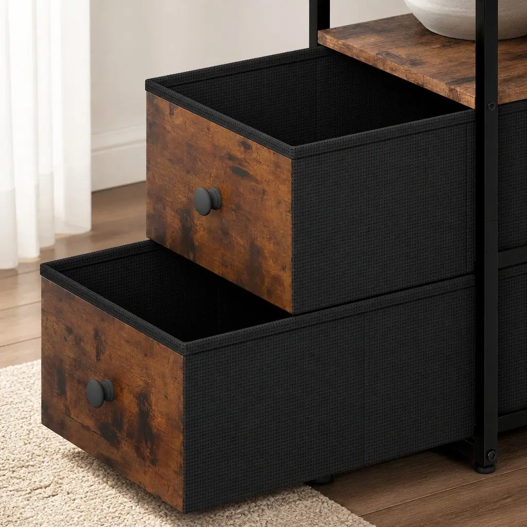 Bedside Table Storage Cabinet with Charging Station 48cm L x 30cm W x 60cm H Brown