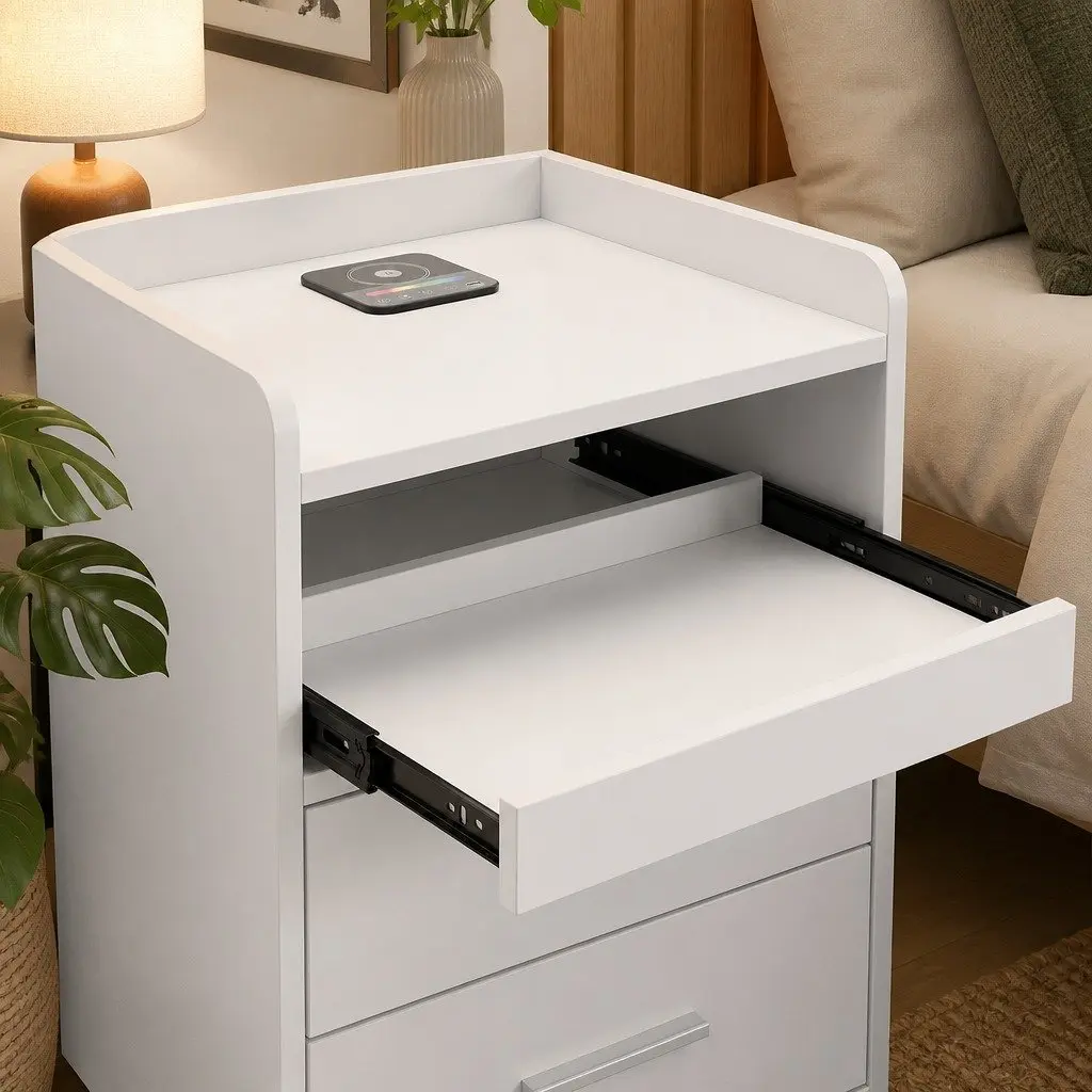 Nightstand Storage USB Wireless Charging Motion Sensor Light 45cm x 40cm x 64cm White