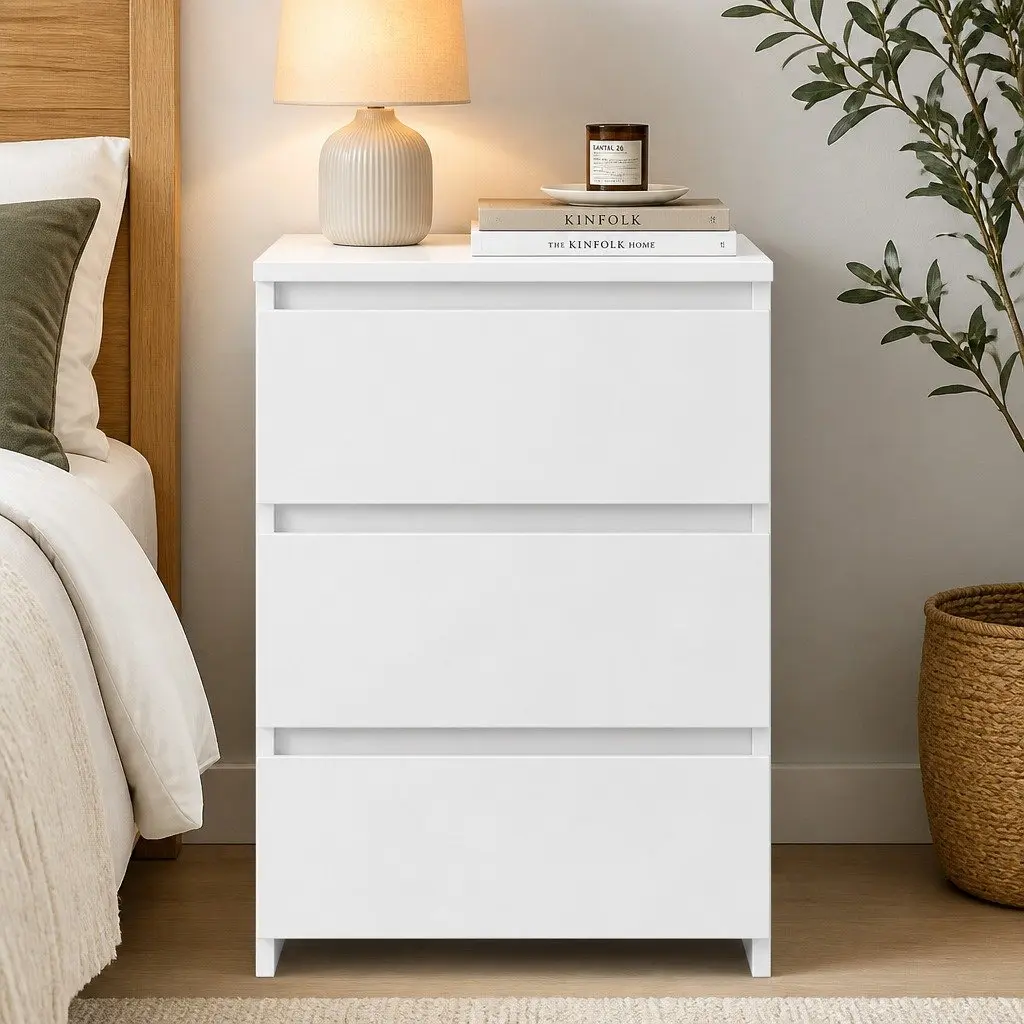 Bedside Table Side Table 3 Drawers Storage Nightstand Bedroom Cabinet White