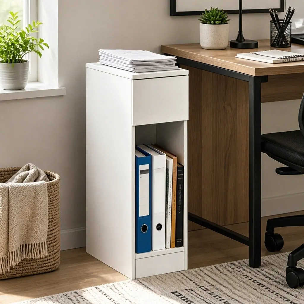 Slim Bedside Table Nightstand Bedroom Storage Cabinet with Drawer Open Shelf