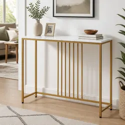 Functional Console Table with Marble and Gold Frame