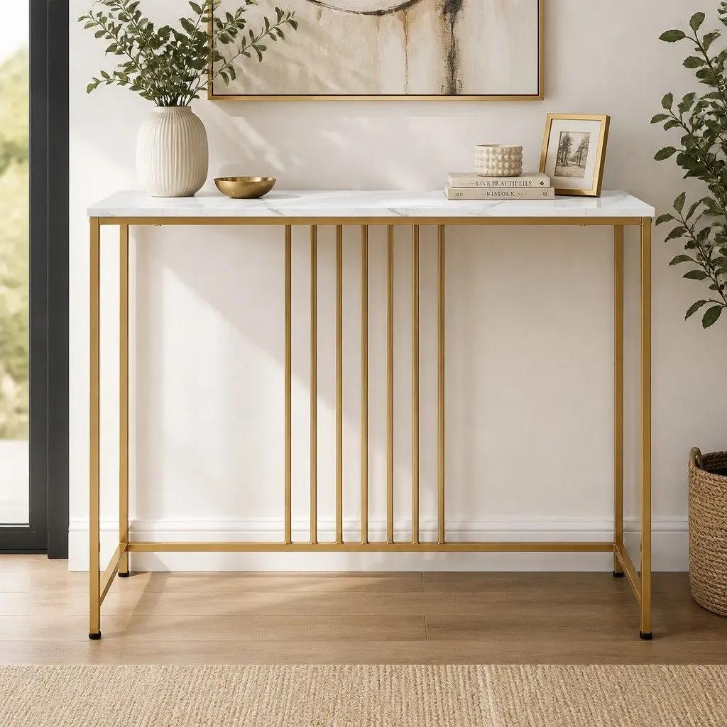 Console Table with Marble and Gold Frame