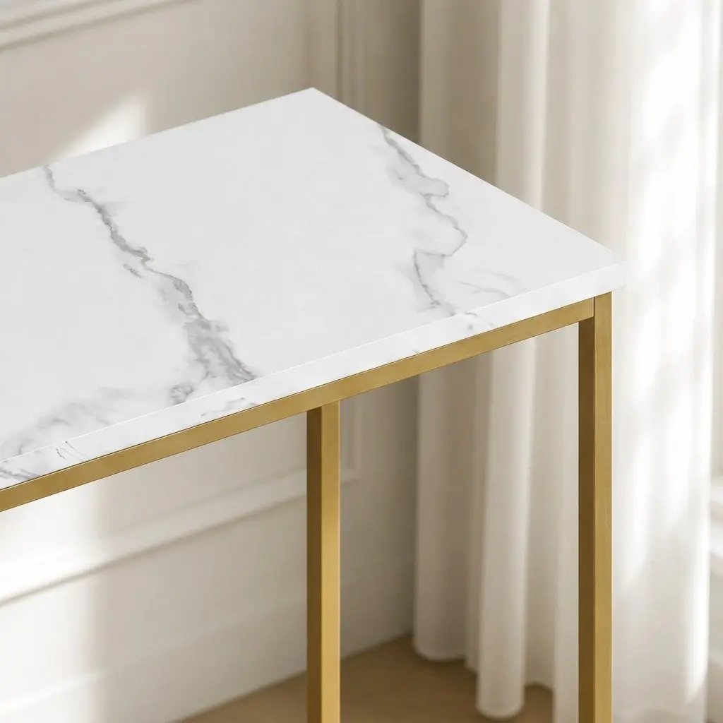 Console Table with Marble and Gold Frame