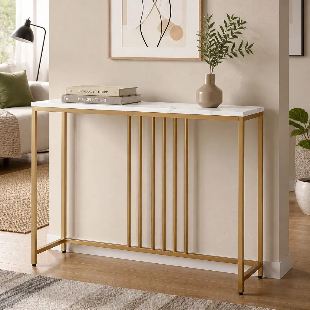Console Table with Marble and Gold Frame