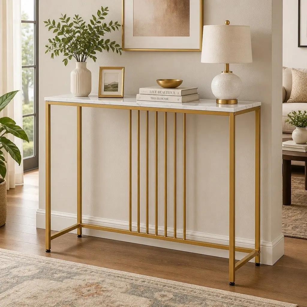 Console Table with Marble and Gold Frame