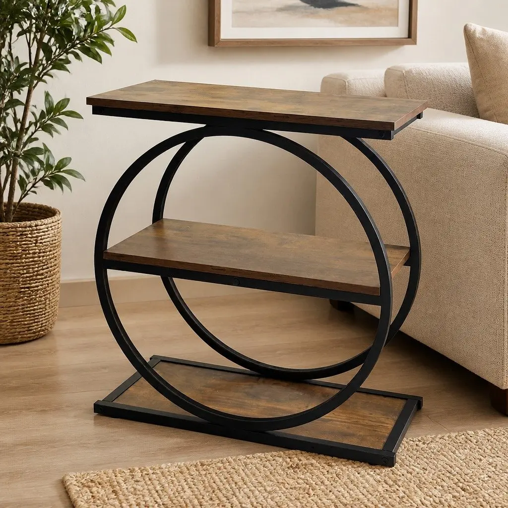 3 Tier Narrow Side Table Industrial End Table Storage Shelves Bedroom Living