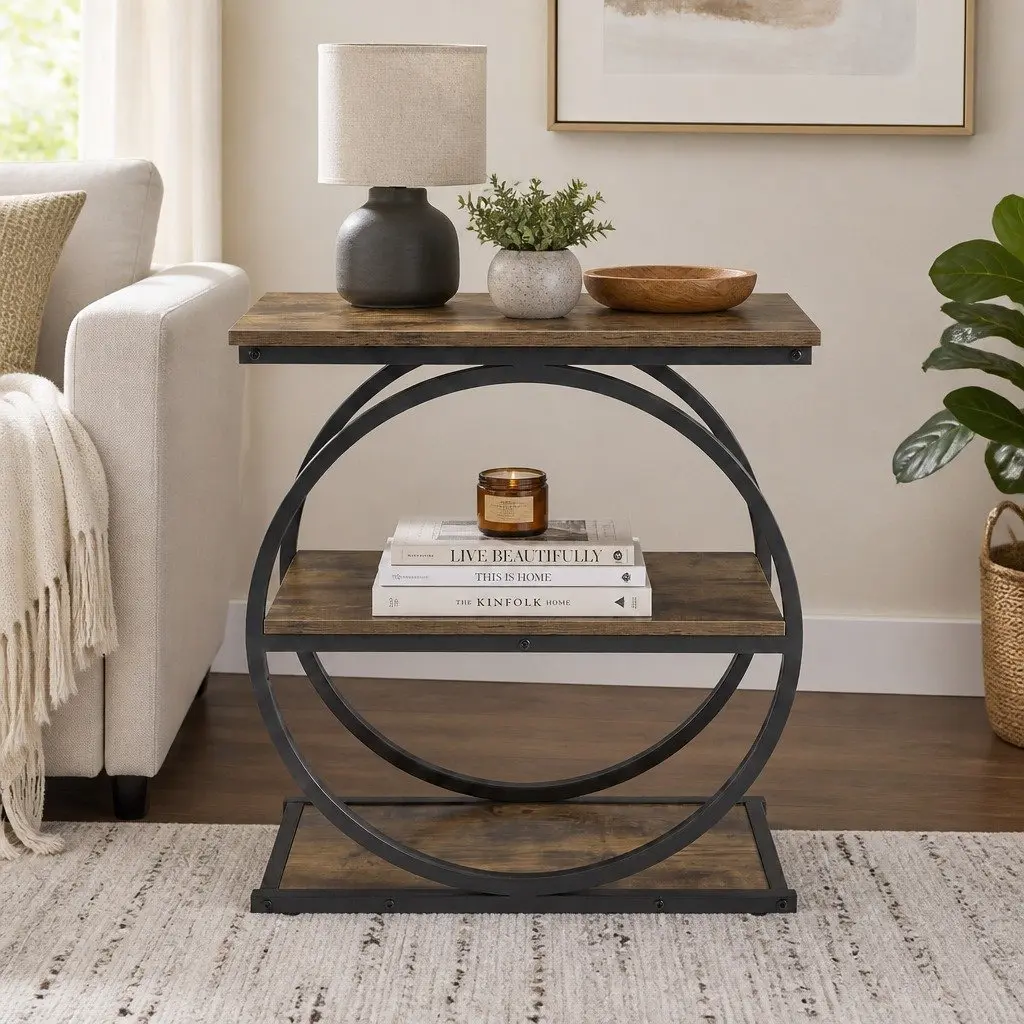 3 Tier Narrow Side Table Industrial End Table Storage Shelves Bedroom Living