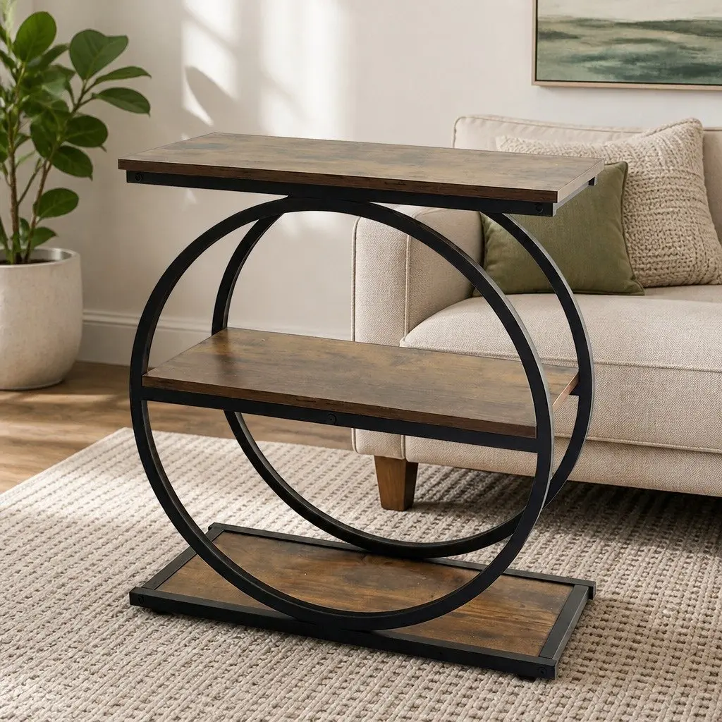 3 Tier Narrow Side Table Industrial End Table Storage Shelves Bedroom Living